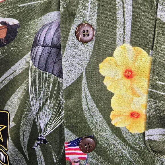 US Army Hawaiian AE Sport Shirt Mens Size Medium Button Up Floral Aop USA Made - Picture 4 of 8